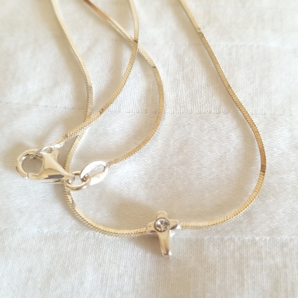Sterling Silver Dainty Cross Cz Necklace